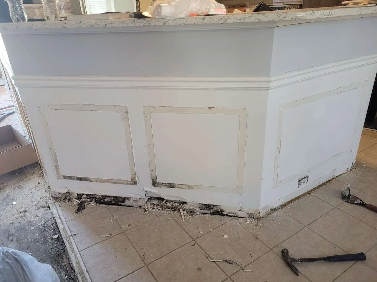 Water damage and mold on kitchen during Storm Damage Restoration in Delanco